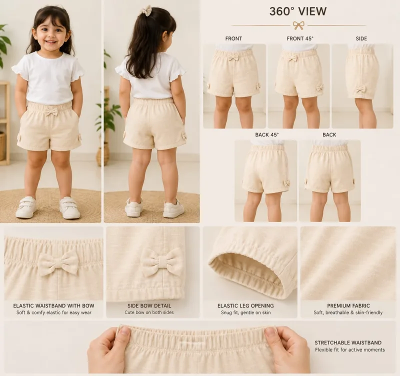 Girls Cotton Shorts with Bow Details