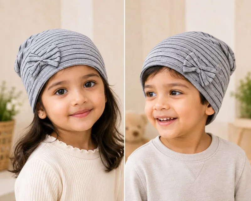 Baby Girls/Gender-Neutral Striped Bow Beanie Cap