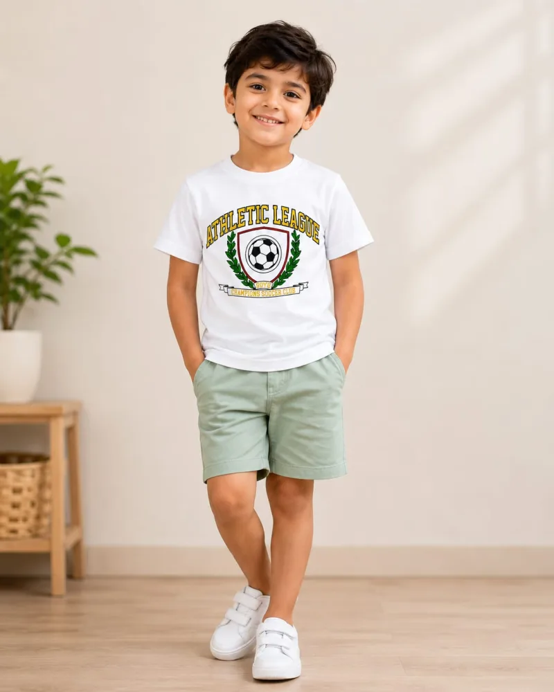 Boys White Athletic League Soccer Graphic Print T-Shirt