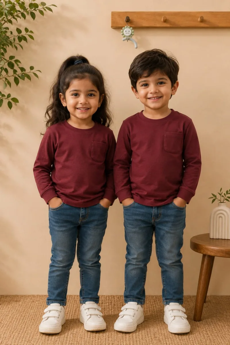 Kids Maroon Solid Pocket Sweatshirt