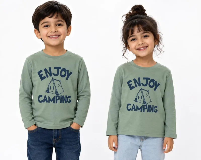 Boys Full Sleeve Printed Enjoy Camping Graphic T-Shirt
