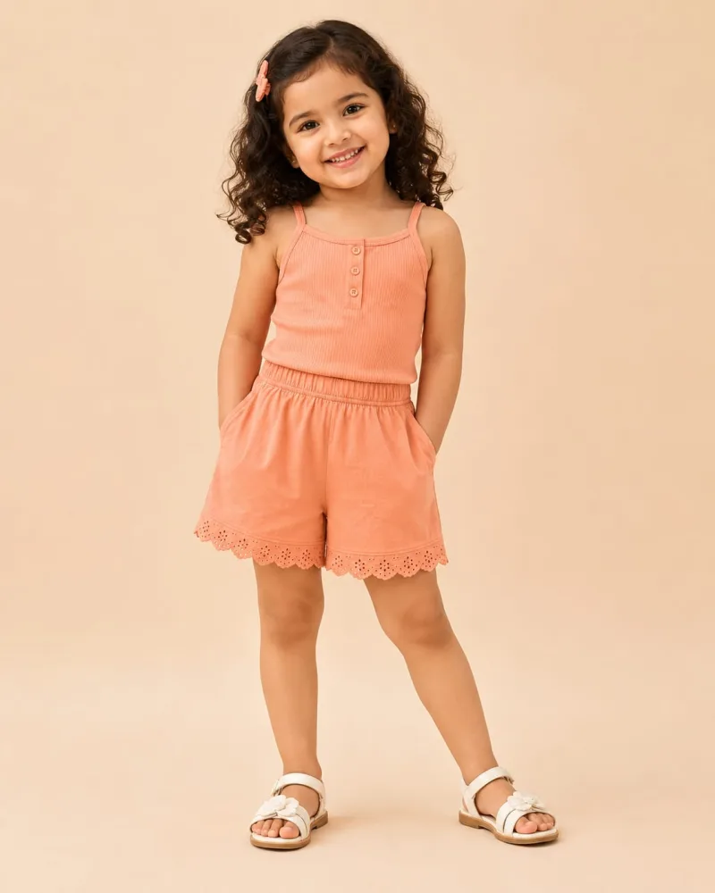 Girls Scalloped Eyelet Lace-Trim Shorts