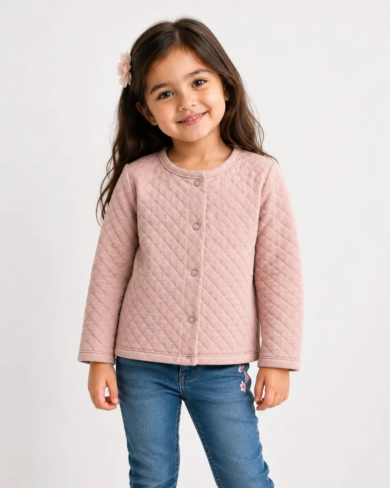 Girls’ Quilted Full-Sleeve Warm Jacket – Soft Cotton Blend