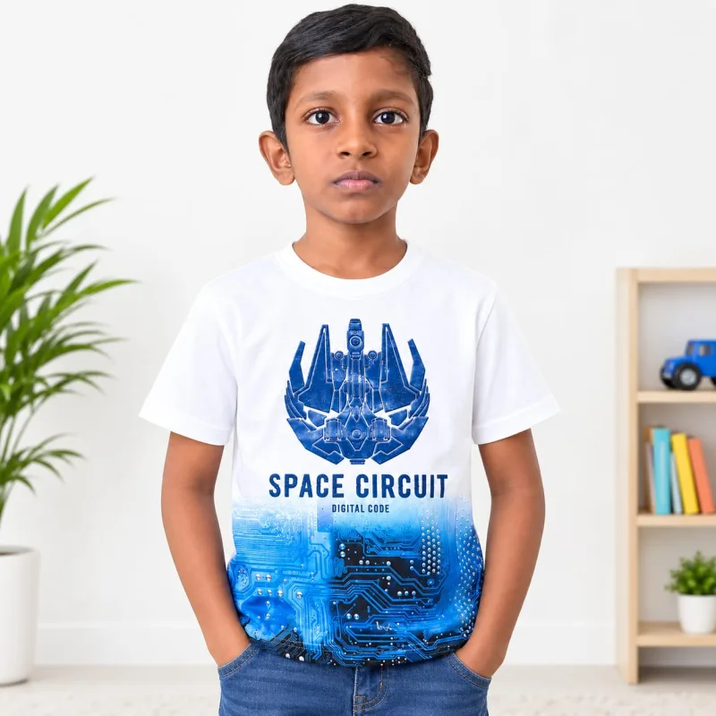 Boys Space Circuit Digital Graphic Printed T-Shirt