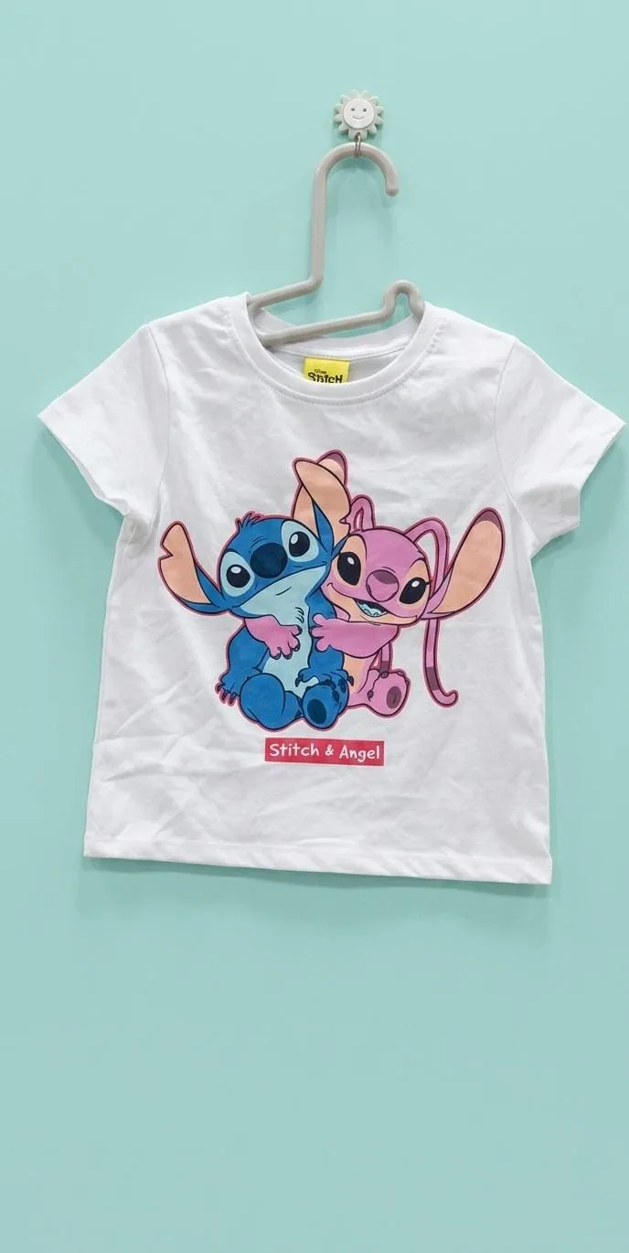 Girls White Stitch & Angel Printed Round Neck T-Shirt