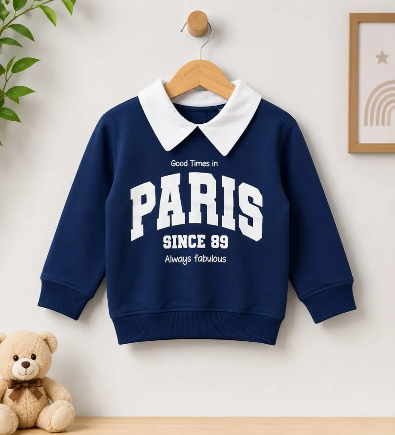 Kids "Paris Since 89" Shirt-Collar Sweatshirt