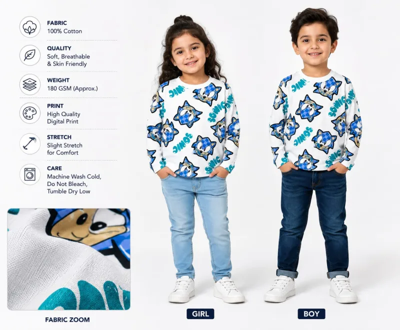 Boys Full Sleeve All-Over Sonic Graphic Printed T-Shirt