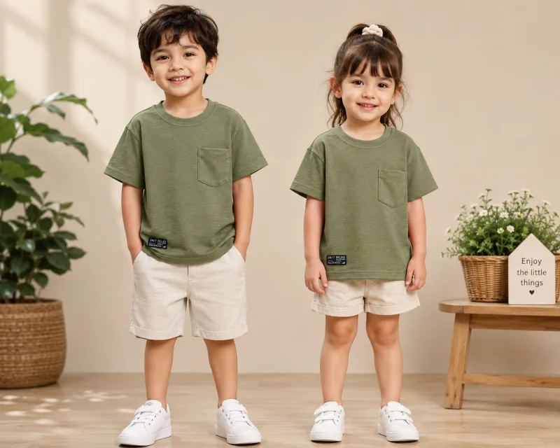 Boys Olive Green Textured Pocket T-Shirt